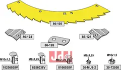 Knivsett med bolter, sliddele Kemper/John Deere