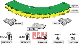 Knivsett med bolter, sliddele Kemper/John Deere