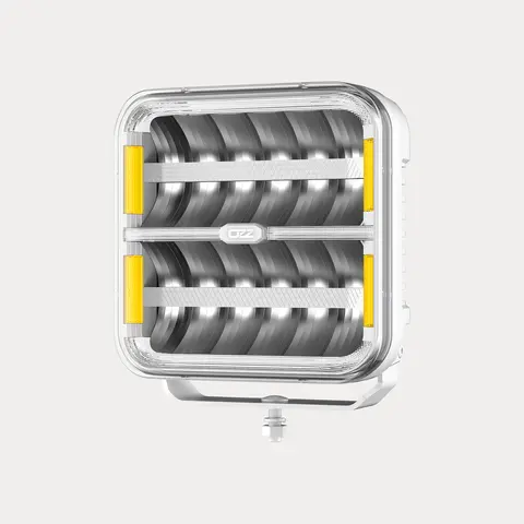 OZZ SQR 9" fjernlys kvaderatisk 9" med park- og varsellys, hvitt hus