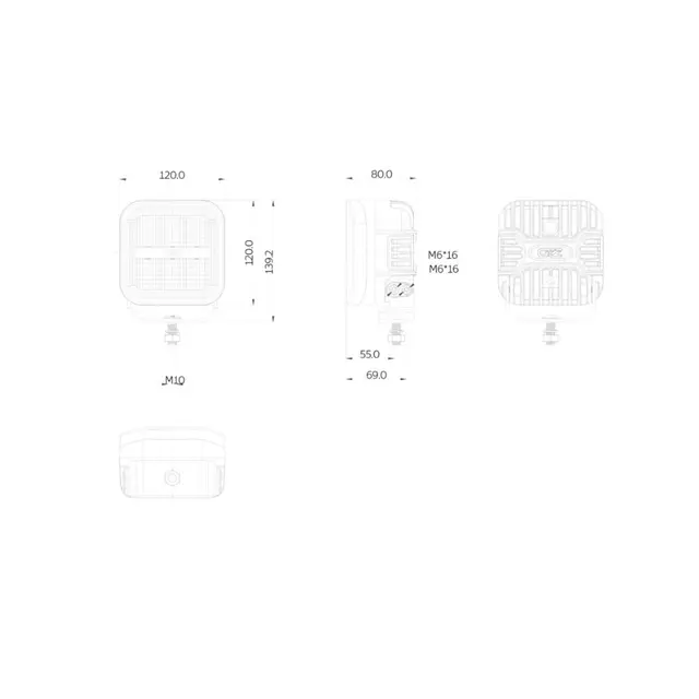 OZZ SQR 5" Arbeidslys m varsellys R65 