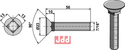 Plogbolt 7/16" til Bourgault L: 56 mm, 90°, M7/16" UNC