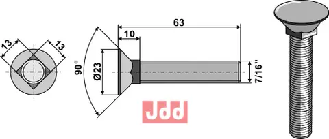 Plogbolt til Bourgault Ø23 x 63 mm - 7/16" UNC
