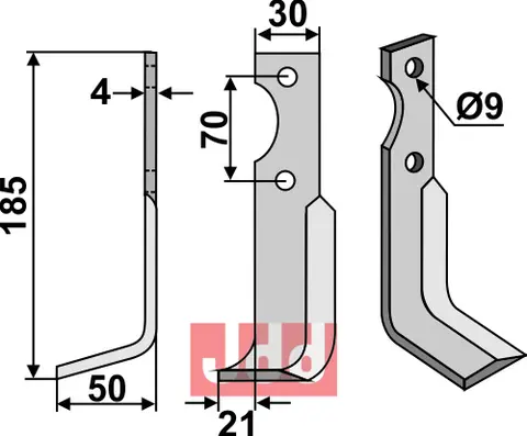 Kniv til Agria venstre 185x30 mm - 9 hull