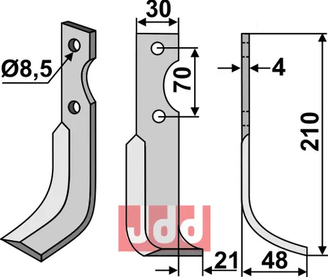 Kniv til Agria L 210 mm, B 30 mm, T 4 mm