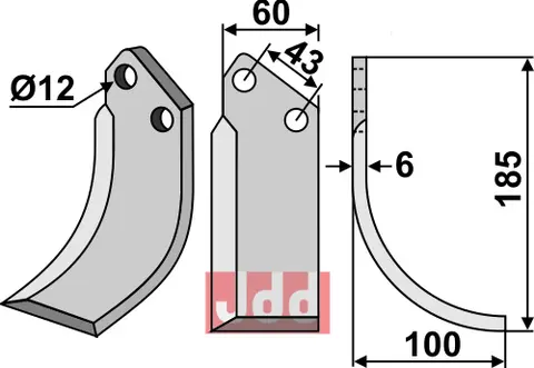 Kniv til Agria 185 x 60 mm - 12 hull