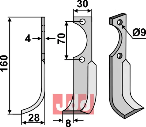 Kniv til Agria og Schneider 160 x 30 mm - Tykkelse 4 mm
