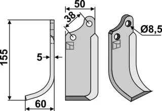 Fres kniv 155x50 mm venstre