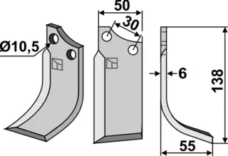 Freserkniv 138x50 mm høyre hull 10,5, avst. 30