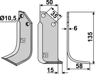 Freserkniv 135x50 mm høyre hull 10,5, avst. 35