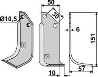 Freserkniv 151x50 mm høyre hull 10,5, avst. 30