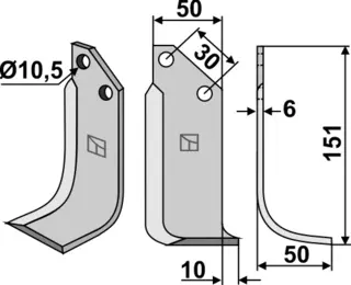 Freserkniv 151x50 mm høyre hull 10,5, avst. 30