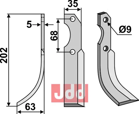 Kniv til Barbieri L: 202 mm, B: 35 mm, T: 5 mm