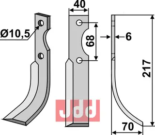 Kniv høyre til Benassi 217x40 mm - Hål 10,5 mm