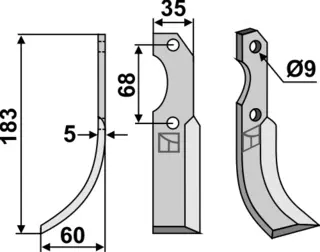 Kniv 183x35mm til Barbieri L:183mm, B:35mm, H:9mm