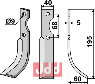 Blad 195x40mm til Barbieri L: 195mm, B: 40mm, H: 9mm