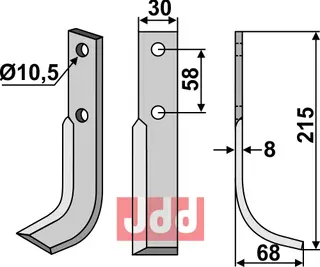Blad 215x30mm til Bertolini Lengde 215mm, hullavstand 58mm