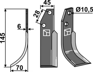 Freserkniv 145x45 mm venstre hull 10,5, avst. 28