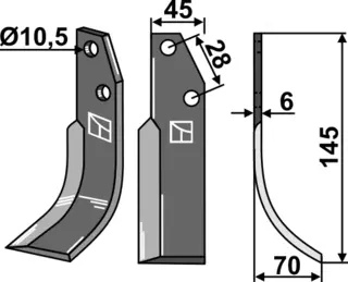 Freserkniv 145x45 mm høyre hull 10,5, avst. 28