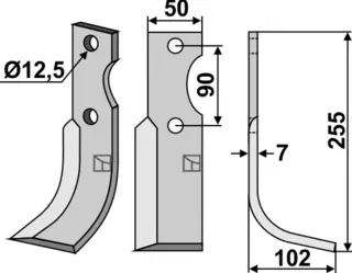 Kniv 255x50mm til Ferrari Lengde 255mm, hull 12,5mm