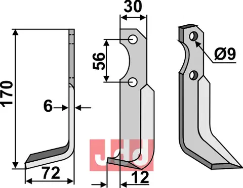 Kniv til Bertolini L170 x B30 x T6 mm, Ø9