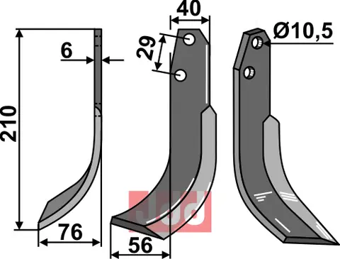 Kniv til Oosterlaan 210 x 40 mm - Tykkelse 6 mm