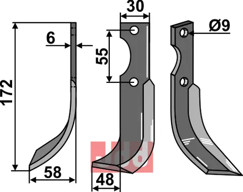Kniv til Grillo/Oosterlaan 172 x 30 mm - Tykkelse 6 mm
