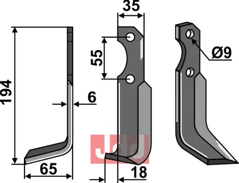 Kniv til Bertolini 194 x 35 mm, Ø9 mm hull