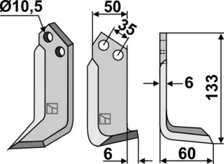 Freserkniv 133x50 mm høyre hull 10,5, avst. 35