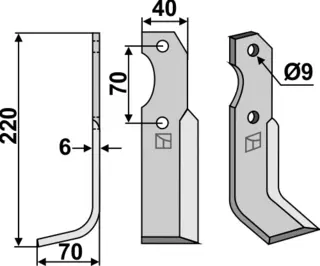 Kniv 220x40mm til Brumital-Agris L: 220mm, B: 40mm, H: 9mm