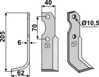 Fres kniv 205x40 mm venstre