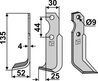 Freserkniv 135x30 mm venstre hull 9, avst. 44