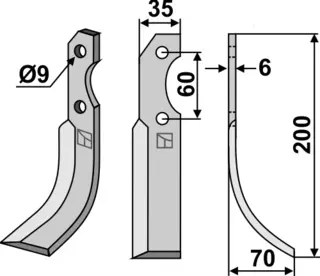 Kniv til Brumital-Agris 200x35mm, hull 9, avstand 60mm