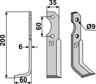 Kniv til Brumital-Agris 200x35mm, hullavstand 60mm