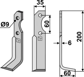 Kniv til Brumital-Agris 200x35mm, hull: 9mm, avstand: 60mm