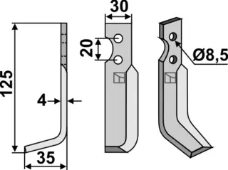 Freserkniv 125x30 mm venstre hull 8,5, avst. 20