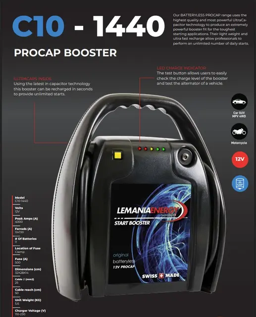 LeMania  PROCAP C10-1440  Booster 12V Batteriløs - Ultra Capacitor-teknologi 