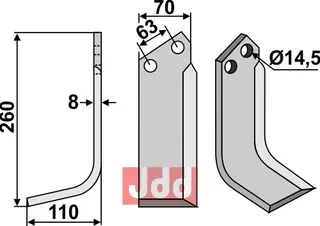 Blad 260x70mm, venstre til Celli Lengde 260mm, bredde 70mm