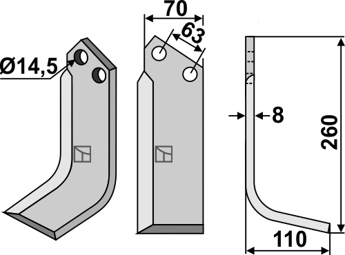 Fres kniv 260x70 mm høyre