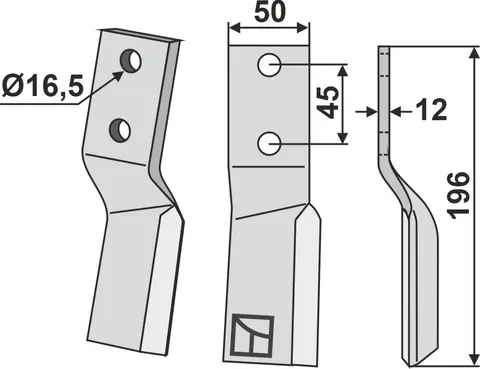 Freserkniv 196x50 mm høyre hull 16,5, avst. 45