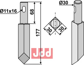 Rotert tind til Celli Lengde 177 mm - Bredde 30x30 mm