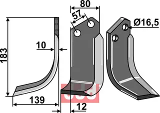 Blad 183x80mm til Celli Lengde 183mm, hull 16,5mm