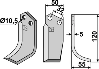 Freserkniv 120x50 mm høyre hull 10,5, avst. 32