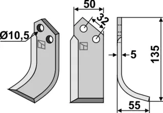 Freserkniv 135x50 mm høyre hull 10,5, avst. 32