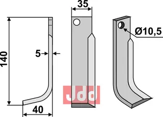 Kniv venstre til Comeb 140x35 mm, Venstre - 10,5 mm hull
