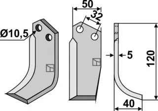 Freserkniv 120x50 mm høyre hull 10,5, avst. 32