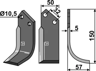 Freserkniv 150x50 mm høyre hull 10,5, avst. 32