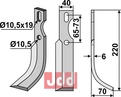 Allsidig kniv til Diesse 220 x 40 mm - 10,5x19 hull