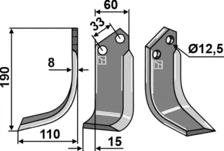 Kniv til Del Morino 190x60mm, hull 12,5mm