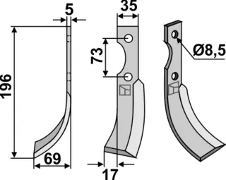 Fres kniv 196x35 mm venstre
