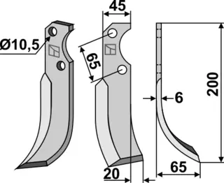 Kniv høyre til Fort 200x45 mm - Hål 10,5 mm